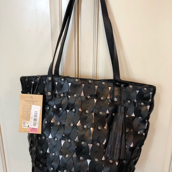 Patricia Nash twisted braid tote in black and silver leather - Picture 9 of 9